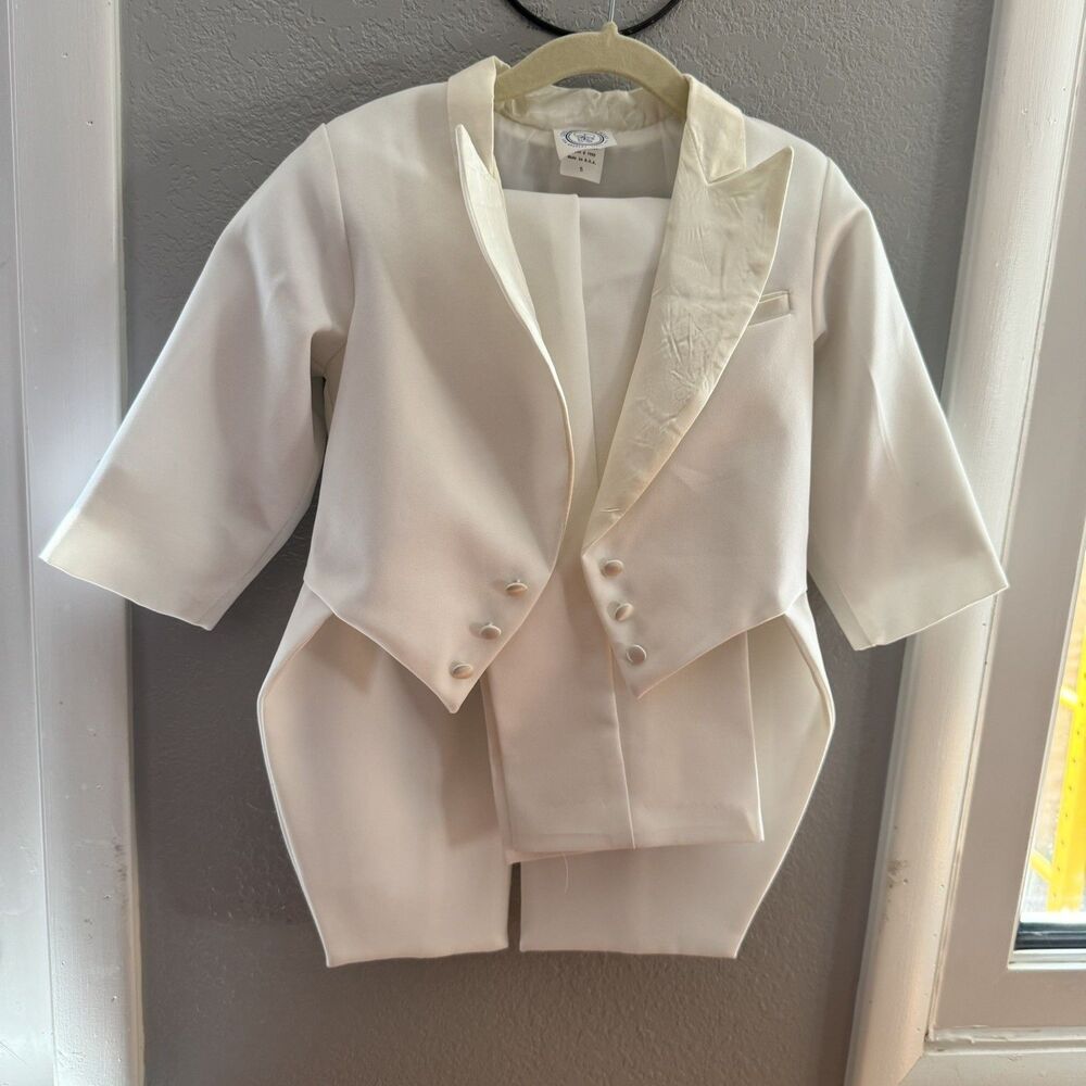 Lito Boys White 2-piece tux Christening Baptism Suit Set Size 4T